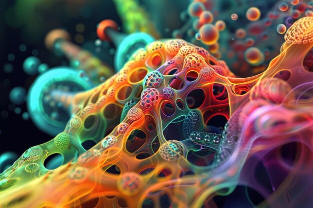 Una visualización abstracta de las estructuras microbianas