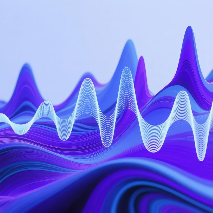 Foto visualización abstracta de la forma de onda 3d en tonos azules