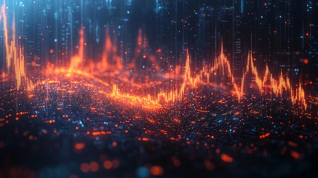 Visualización abstracta de ondas sonoras en colores vibrantes que representan el análisis de datos