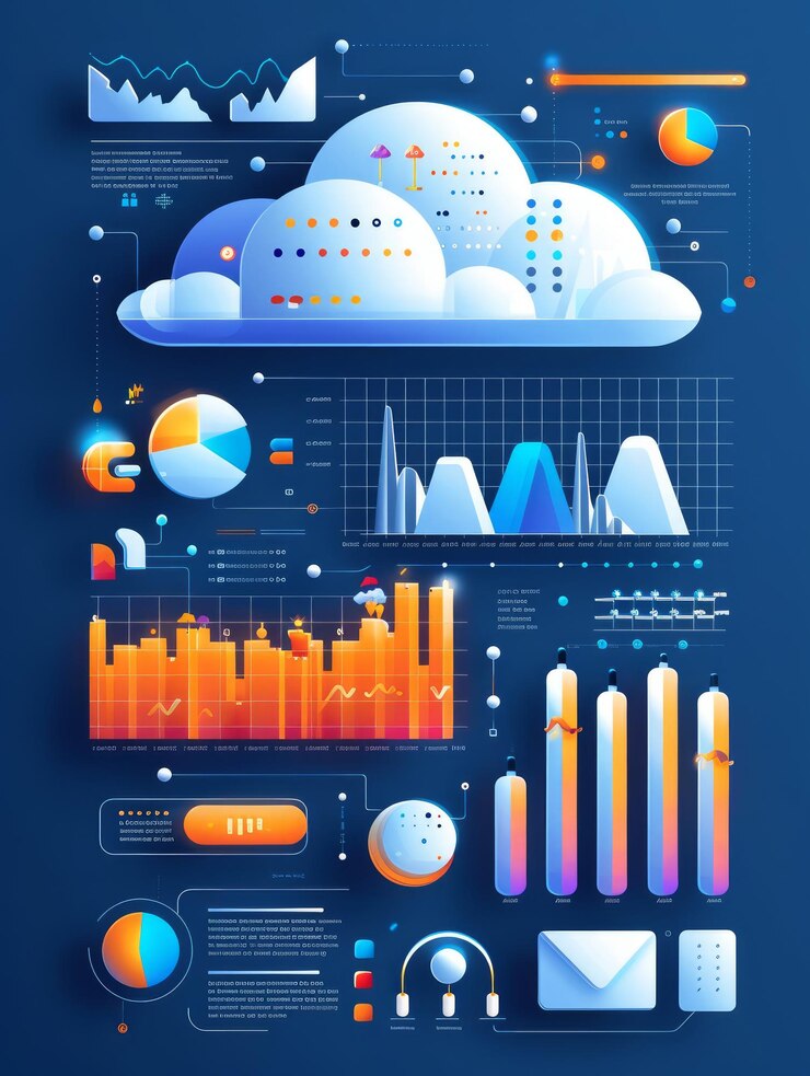Foto visualización y análisis de datos aprovechando la infografía moderna y la tecnología en la nube para la innovación
