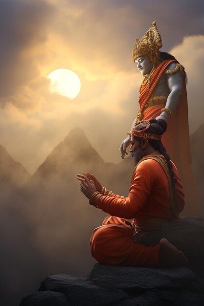 Foto visualización de arte digital del dios hindú hanuman