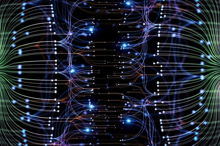 Foto visualización de big data subprocesos de datos digitales trazan red
