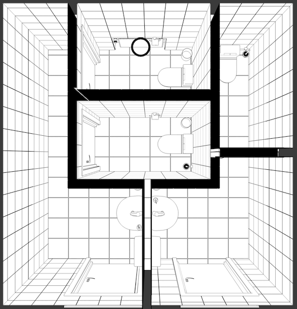 Visualización del contorno del baño Esquema de boceto de ilustración 3D