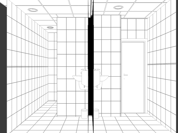 Visualización del contorno del baño Esquema de boceto de ilustración 3D