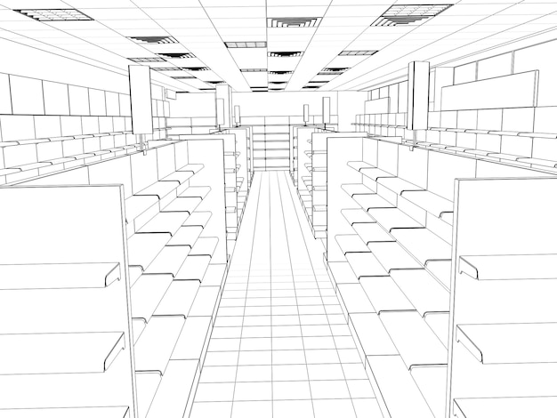 Visualización de contorno de centro comercial Ilustración 3D