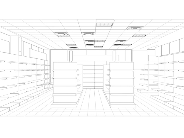 Visualización de contorno de centro comercial Ilustración 3D