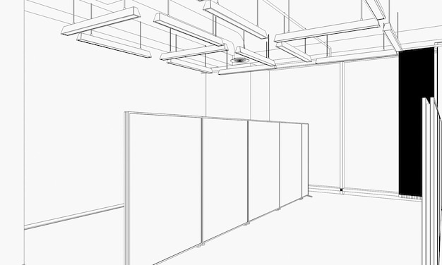 visualización de contorno de un gran esquema de boceto interior vacío render cg