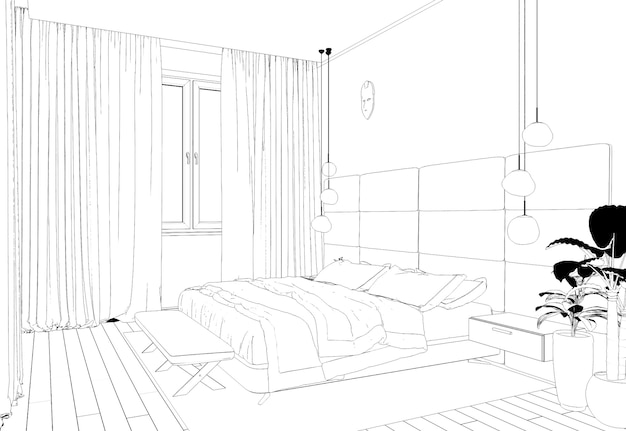 Visualización de contorno interior Esquema de boceto de ilustración 3D