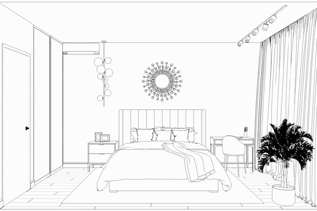 Visualización de contorno interior Esquema de boceto de ilustración 3D