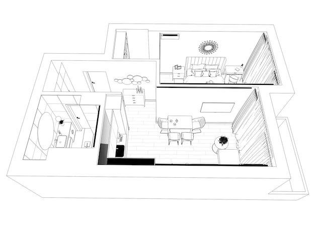 Visualización de contorno interior Esquema de boceto de ilustración 3D