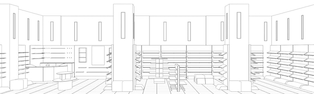 visualización del contorno interior, ilustración 3D, boceto, esquema