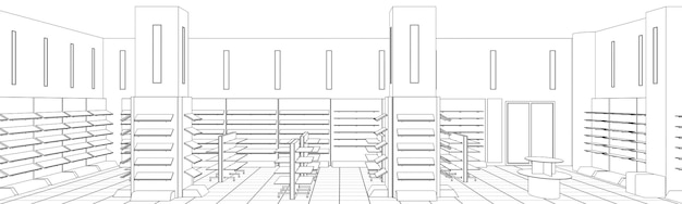 visualización del contorno interior, ilustración 3D, boceto, esquema