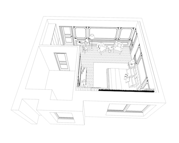 visualización del contorno interior, ilustración 3D, boceto, esquema