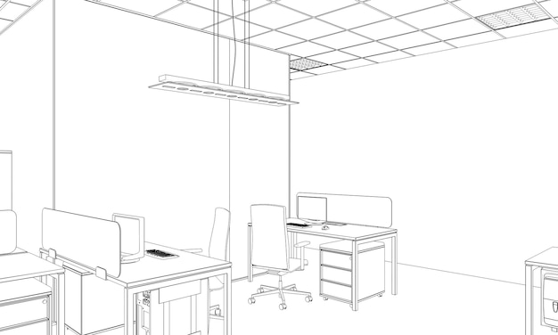 Visualización de contorno de oficina Esquema de boceto de ilustración 3D