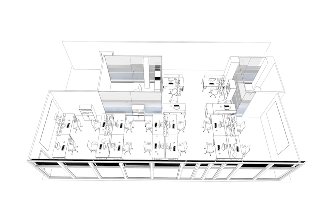 Visualización de contorno de oficina Esquema de boceto de ilustración 3D