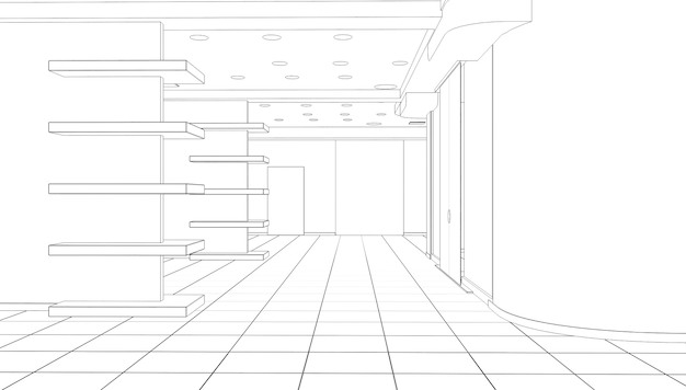 Visualización de contorno de pabellón vacío esquema de boceto de ilustración 3D