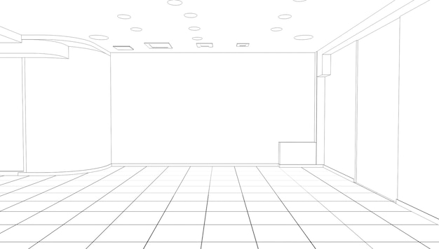 Visualización de contorno de pabellón vacío esquema de boceto de ilustración 3D