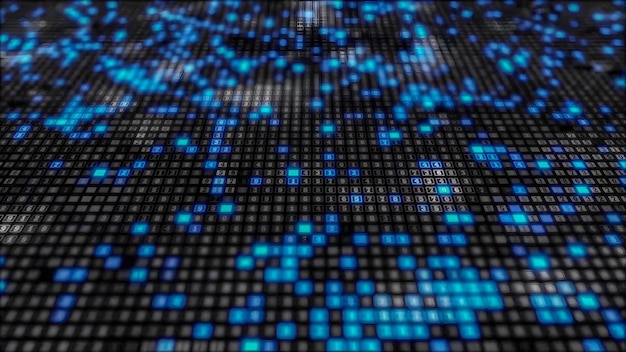 visualización de una cuadrícula de datos digitales en tonos azules