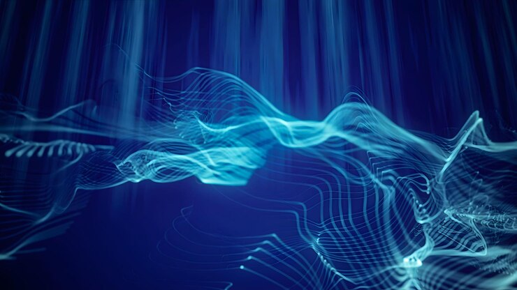Foto visualización de una cuadrícula de datos digitales en tonos azules