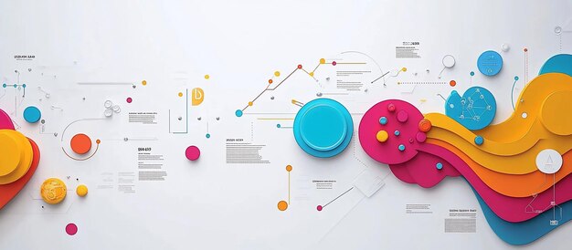 Visualización de datos abstractos de colores con formas fluidas y nodos interconectados en fondo blanco