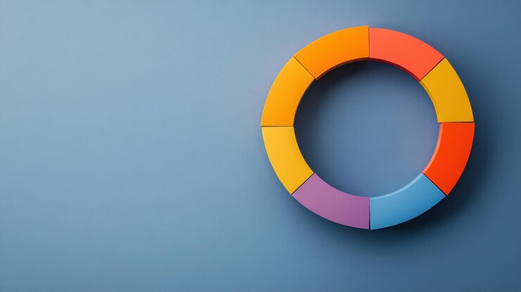 Foto visualización de datos circulares coloridos en un fondo azul