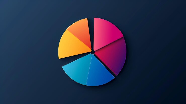 Foto visualización de datos circulares vibrantes con segmentos de colores para análisis y estrategia de negocios