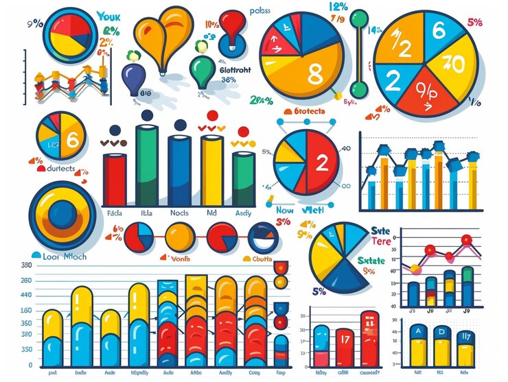 Foto visualización de datos colorida con varios gráficos y gráficos