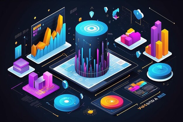 Foto visualización de datos comerciales ilustración isométrica de grandes datos