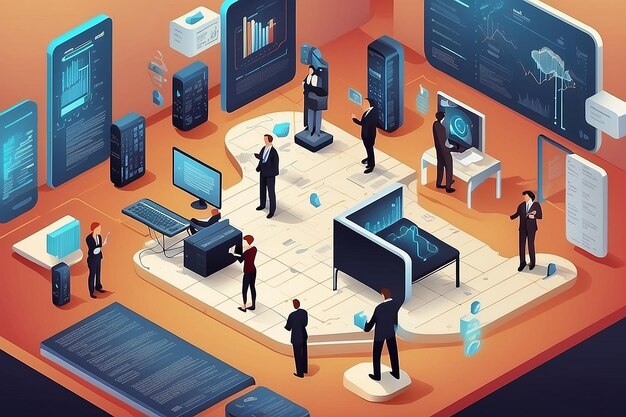 Visualización de datos comerciales Ilustración isométrica de grandes datos