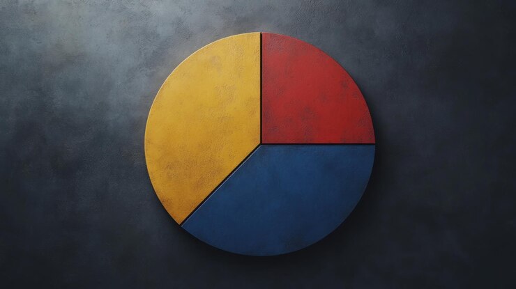Foto visualización de datos de diagrama de pastel de tres partes de fondo concreto informe financiero