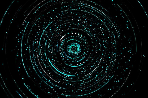 Visualización de datos estadísticos con fondo de espacio oscuro virtual con círculos y puntos brillantes