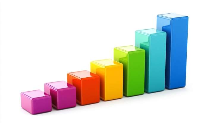 Foto visualización de datos del gráfico de crecimiento ascendente de barras d coloridas