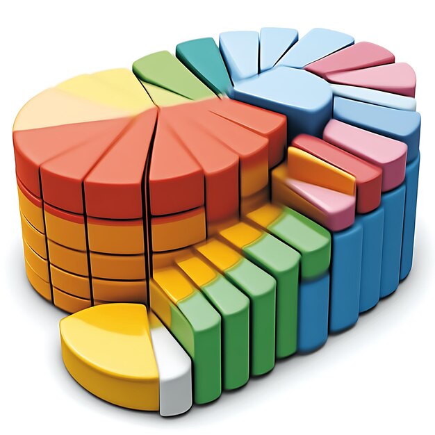 Visualización de datos de gráficos de pastel tridimensionales de colores