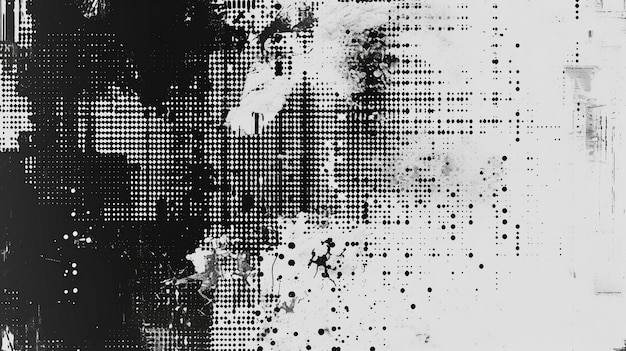 Visualización de datos de textura de Grungy con patrón de puntos de píxeles en blanco y negro.