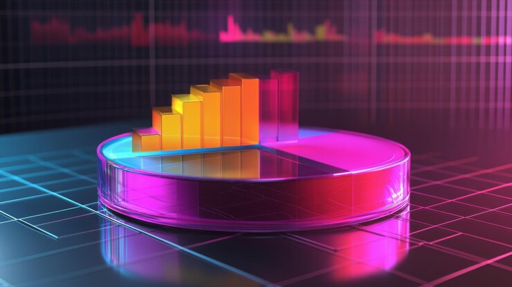 Foto visualización de datos vibrante con gráfico de barras y gráfico de pasteles