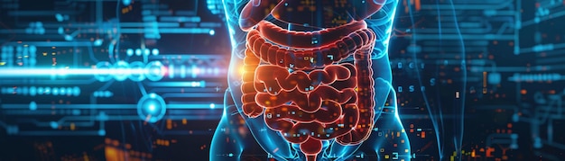 Una visualización detallada del sistema digestivo humano dentro de una interfaz digital