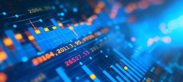 Visualización dinámica de datos del mercado de valores con indicadores brillantes