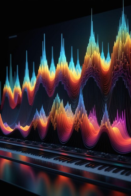 Foto visualización de espectro de audio 3d colorido composición vertical