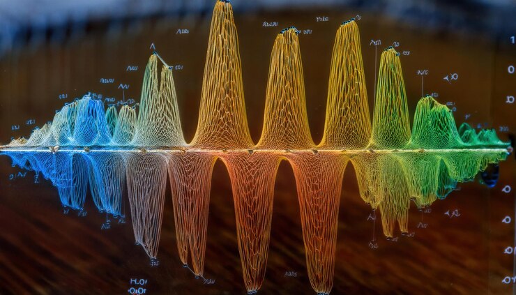 Foto visualización de la función de onda cuántica de luciérnaga en gráficos de color tridimensionales