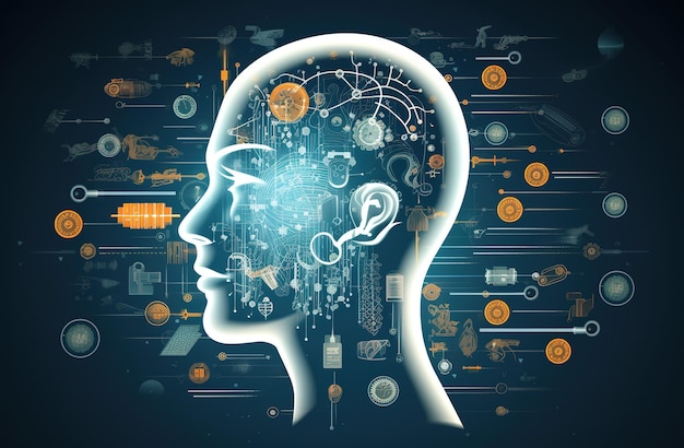 Visualización de grandes datos humanos Concepto futurista de inteligencia artificial Diseño estético de la mente cibernética