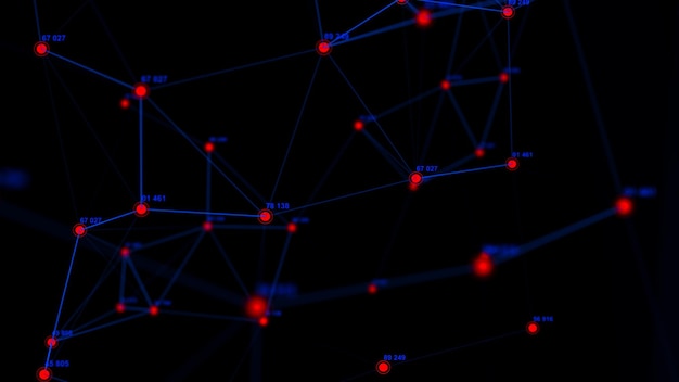 Visualización de grandes datos Tecnología concepto de cadena de bloques Infografía futurista Renderización en 3D Conexión de la red