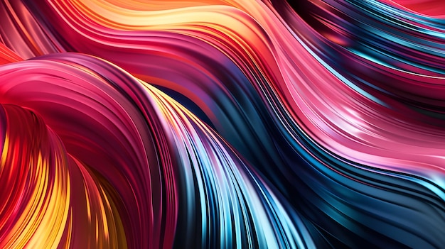 Visualización imaginativa de un patrón de onda multicolor en forma abstracta que muestra un flujo brillante