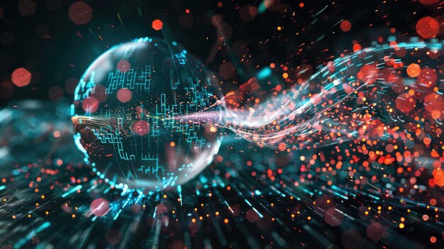 La visualización innovadora de datos implica conexiones brillantes dentro de una esfera digital AIG53M