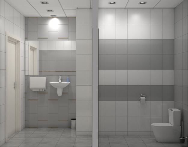 Visualización del interior del baño de renderizado 3D