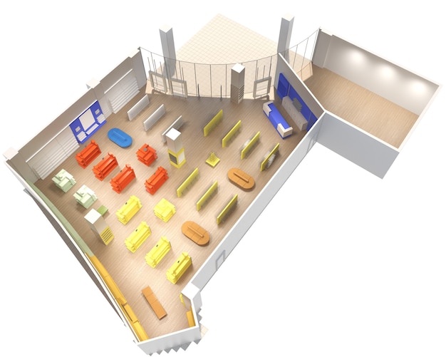 Visualización del interior del centro comercial Ilustración 3D Render cg