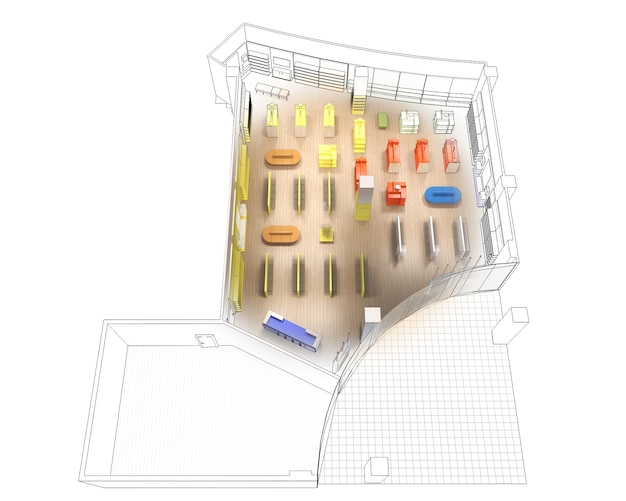 Visualización del interior del centro comercial Ilustración 3D Render cg