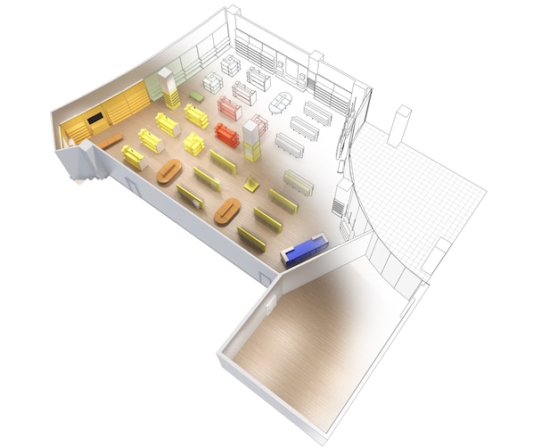 Visualización del interior del centro comercial Ilustración 3D Render cg