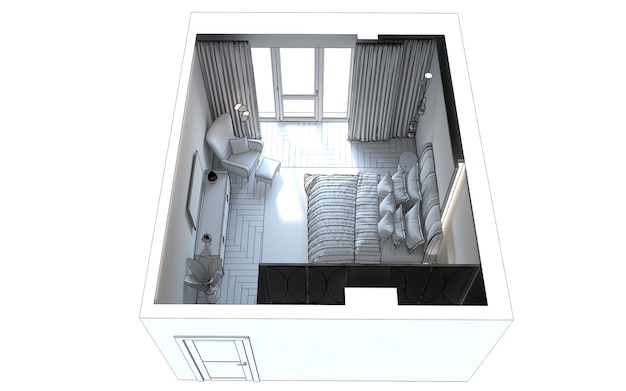 Visualización del interior del dormitorio Ilustración 3D Render cg