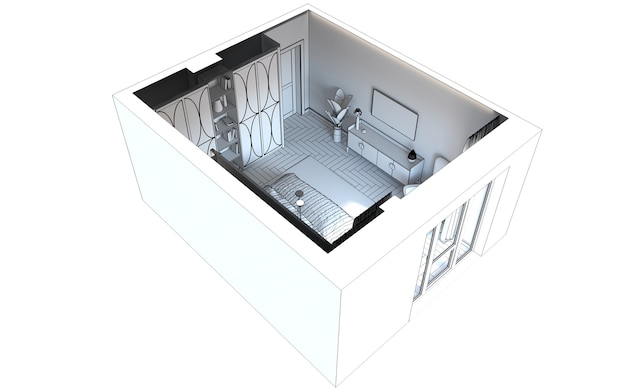 Visualización del interior del dormitorio Ilustración 3D Render cg