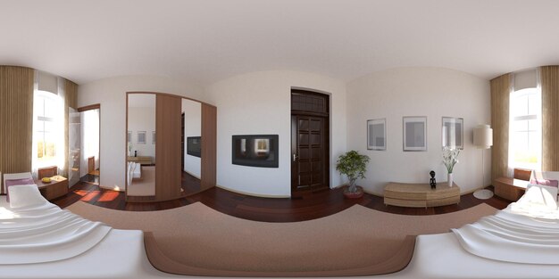 Visualización interior panorama esférico 3D ilustración cg render